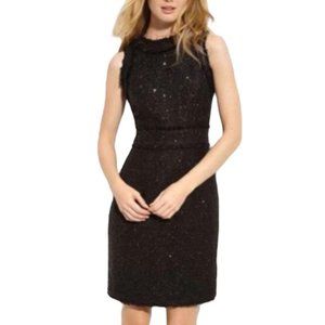 MICHAEL Michael Kors Fringed Sleeveless Slit Pencil Mini Dress in Black Tweed